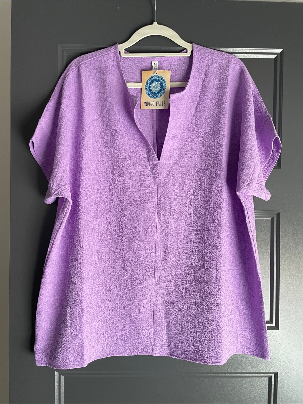Indigo Falls Lavender V-Neck Short Sleeve Blouse